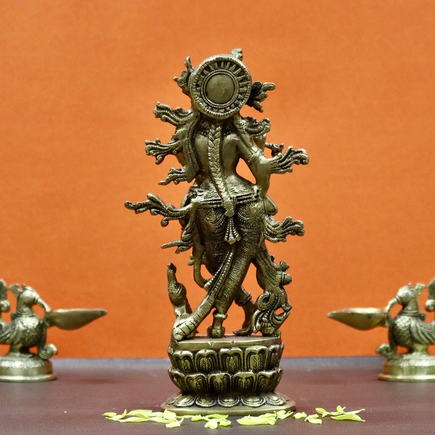 Krishna on Lotus with Peacock